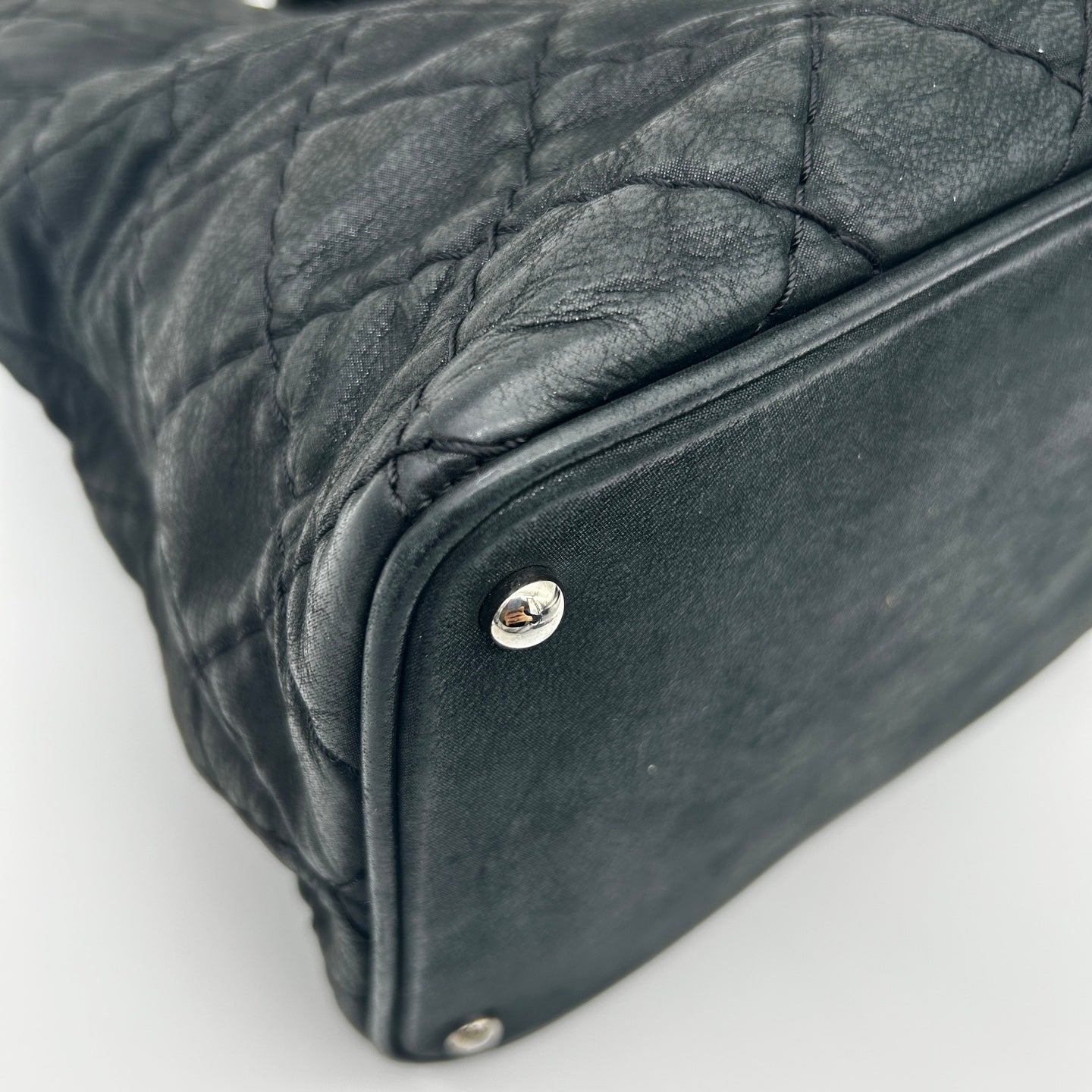 Chanel Black and Silver Quilted XXL Travel Tote with Chain Strap [Used]