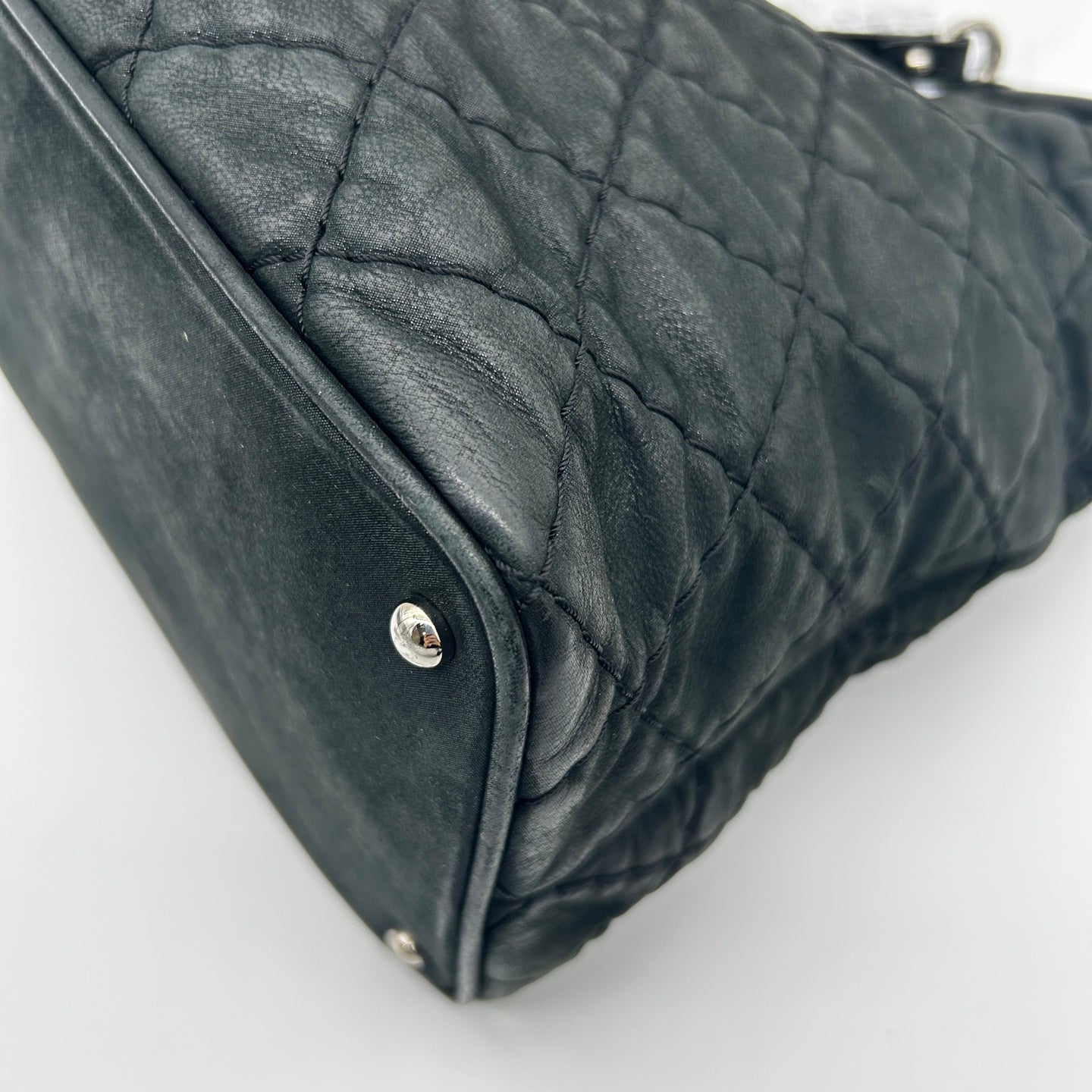 Chanel Black and Silver Quilted XXL Travel Tote with Chain Strap [Used]