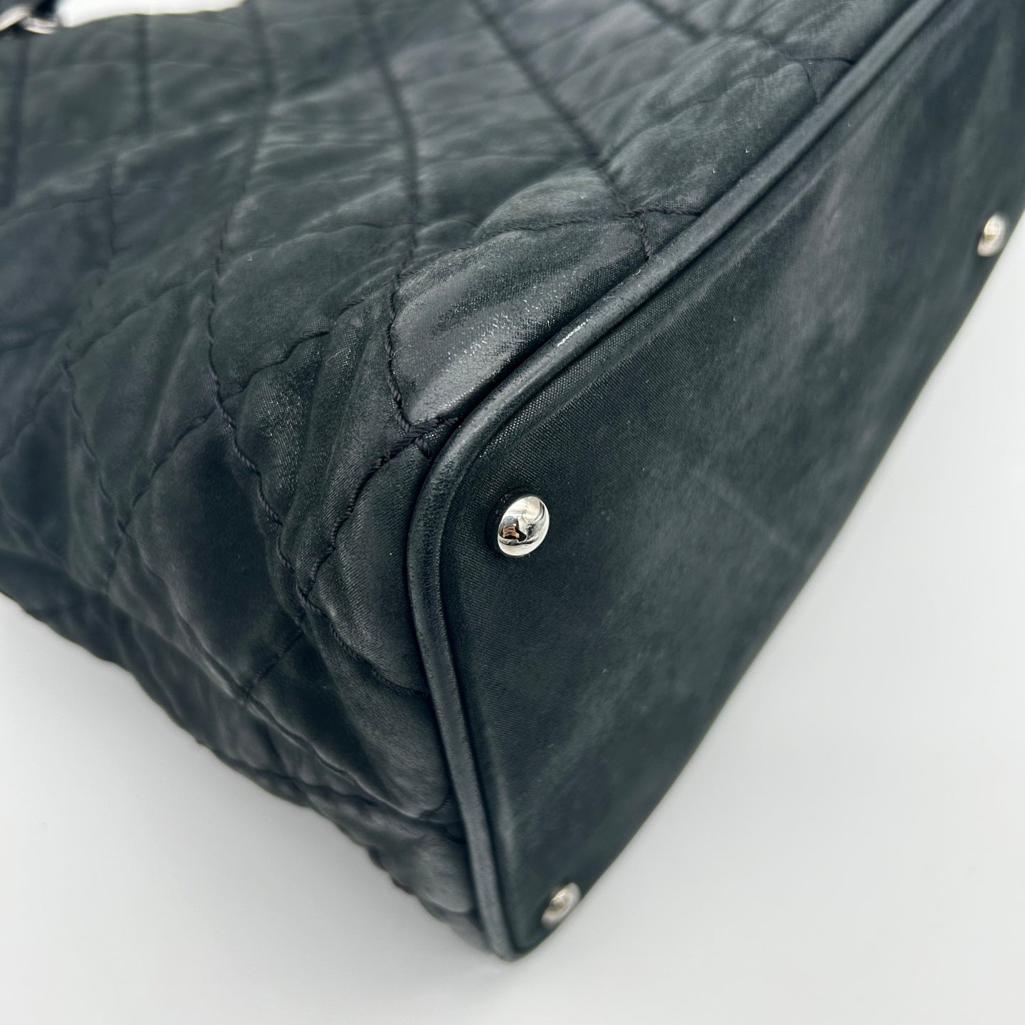 Chanel Black and Silver Quilted XXL Travel Tote with Chain Strap [Used]