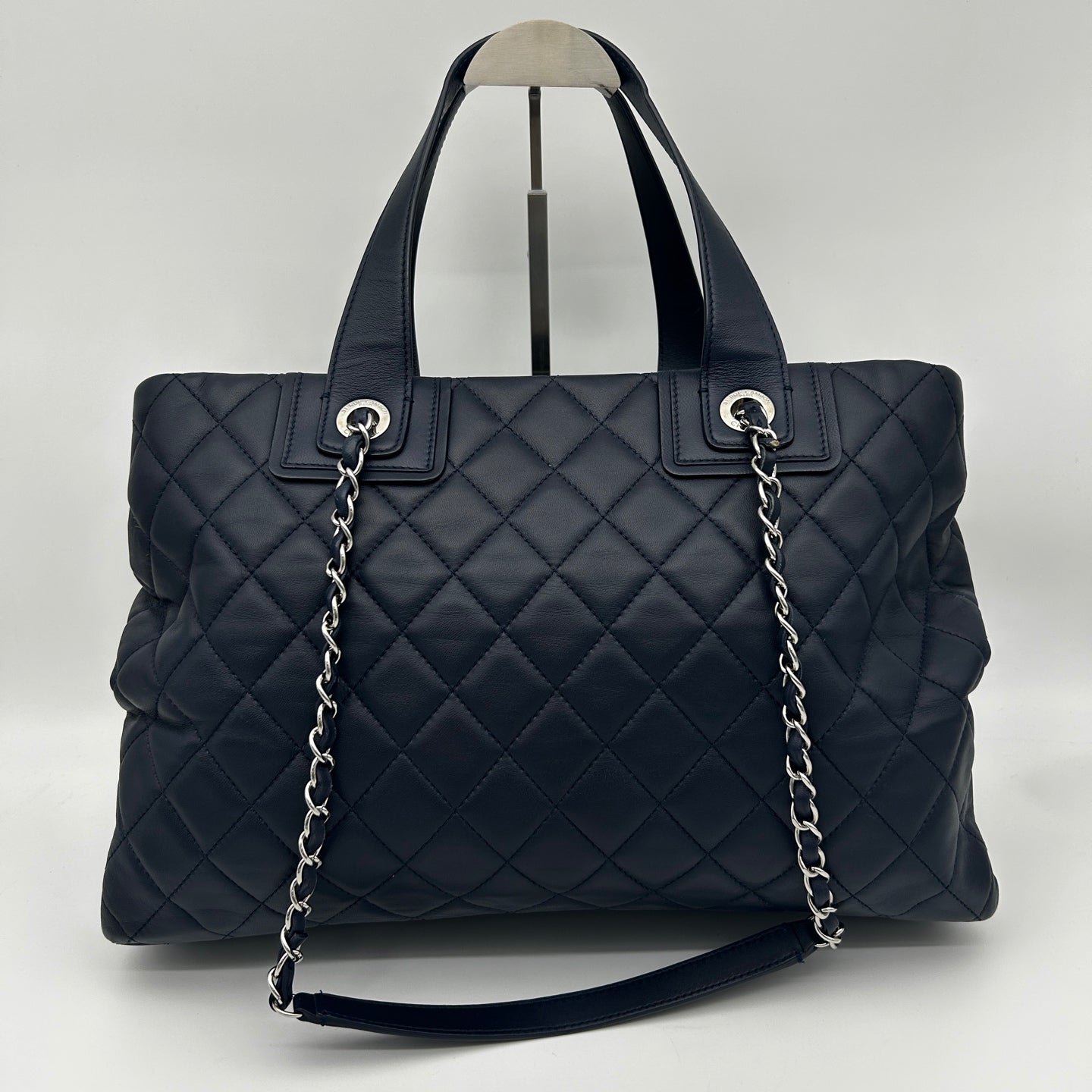 Chanel 2017 Cruise Cuba Collection Navy Blue Quilted Chain Travel Tote [Used]
