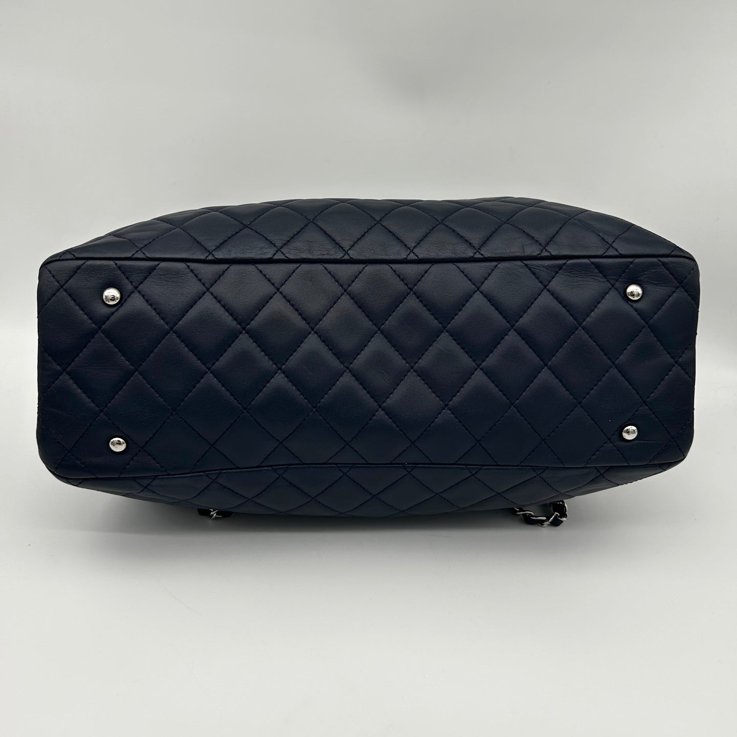 Chanel 2017 Cruise Cuba Collection Navy Blue Quilted Chain Travel Tote [Used]