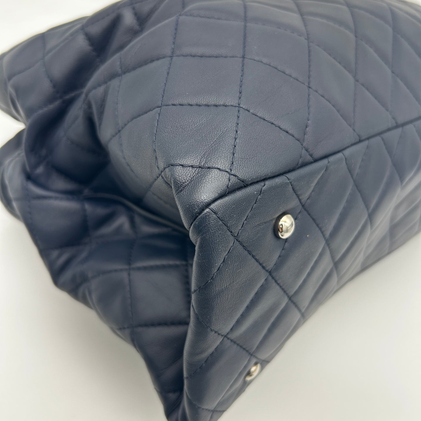 Chanel 2017 Cruise Cuba Collection Navy Blue Quilted Chain Travel Tote [Used]