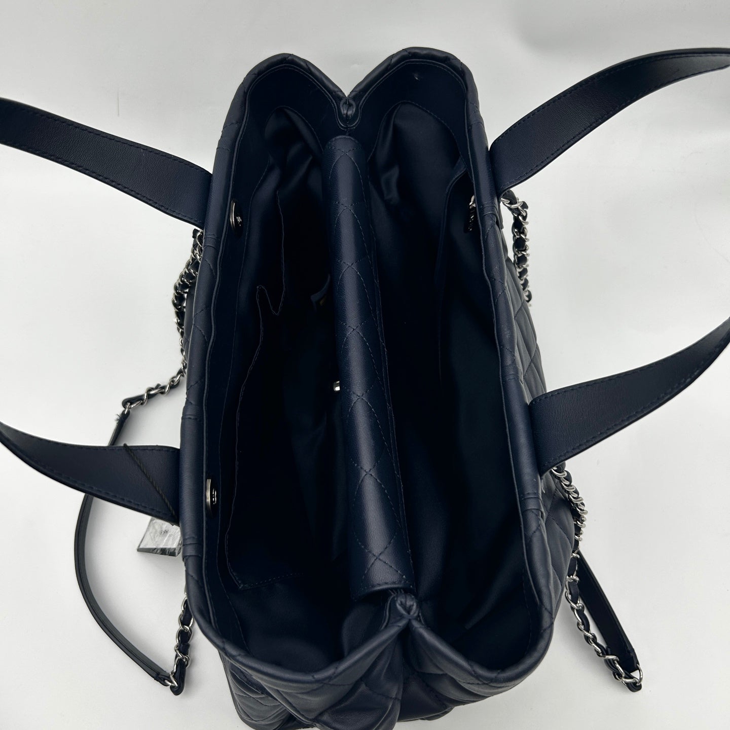 Chanel 2017 Cruise Cuba Collection Navy Blue Quilted Chain Travel Tote [Used]