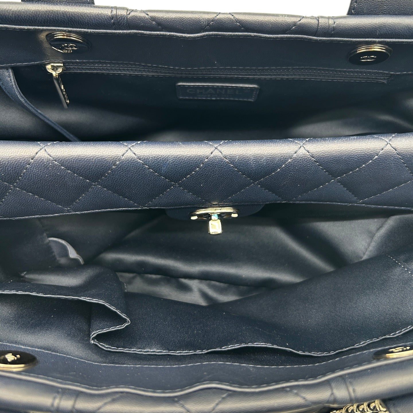 Chanel 2017 Cruise Cuba Collection Navy Blue Quilted Chain Travel Tote [Used]