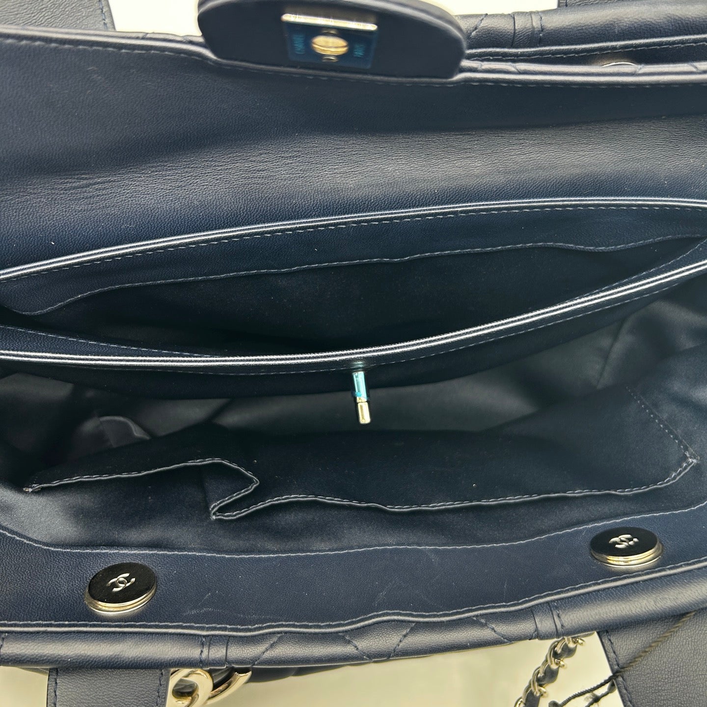 Chanel 2017 Cruise Cuba Collection Navy Blue Quilted Chain Travel Tote [Used]