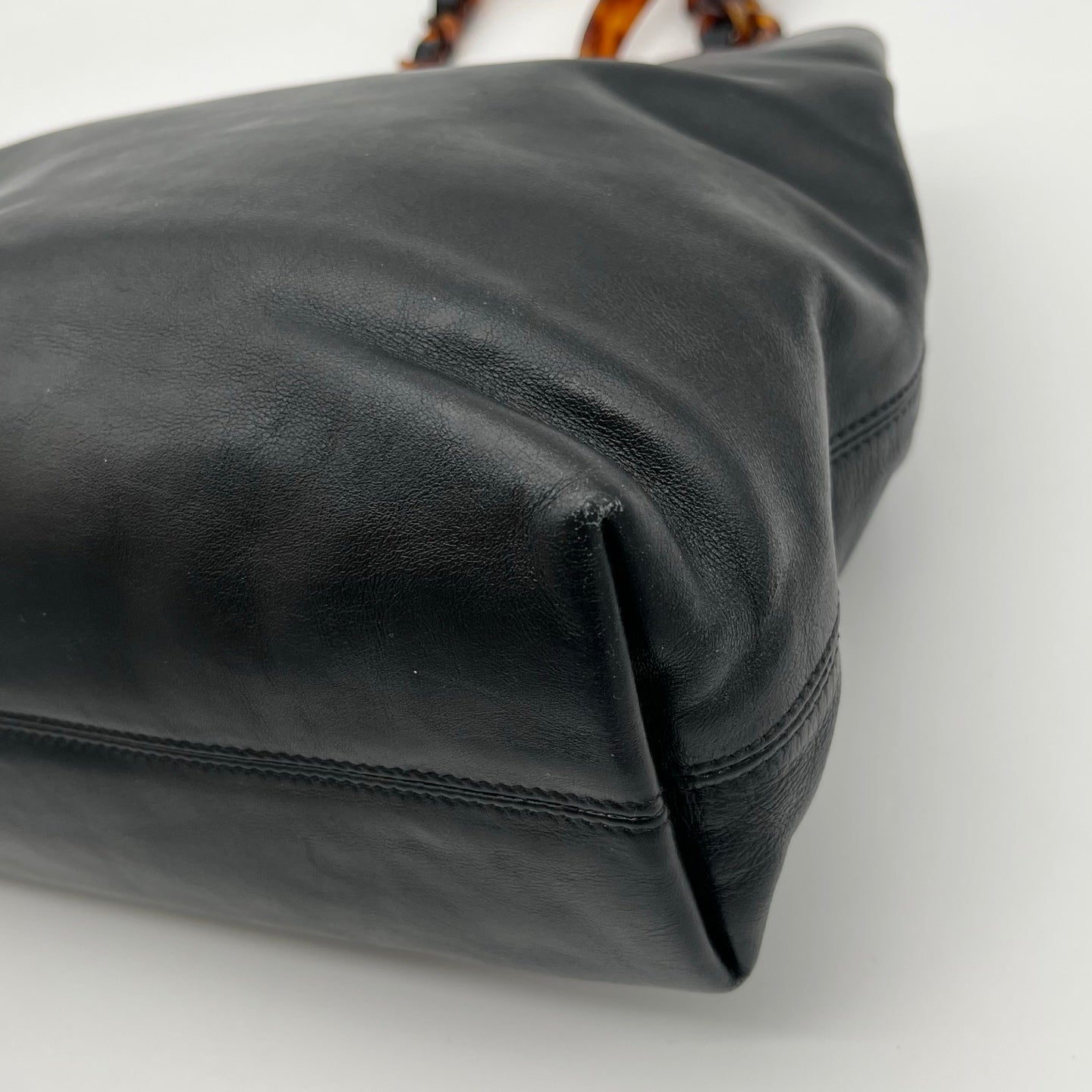 Chanel Black Lambskin Outline Logo Tortoiseshell Handle Tote Bag [Used]