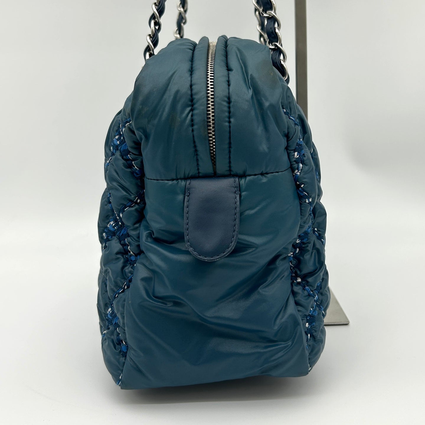 Chanel Dark Navy Quilted Down Tweed Bowling Handbag [Used]