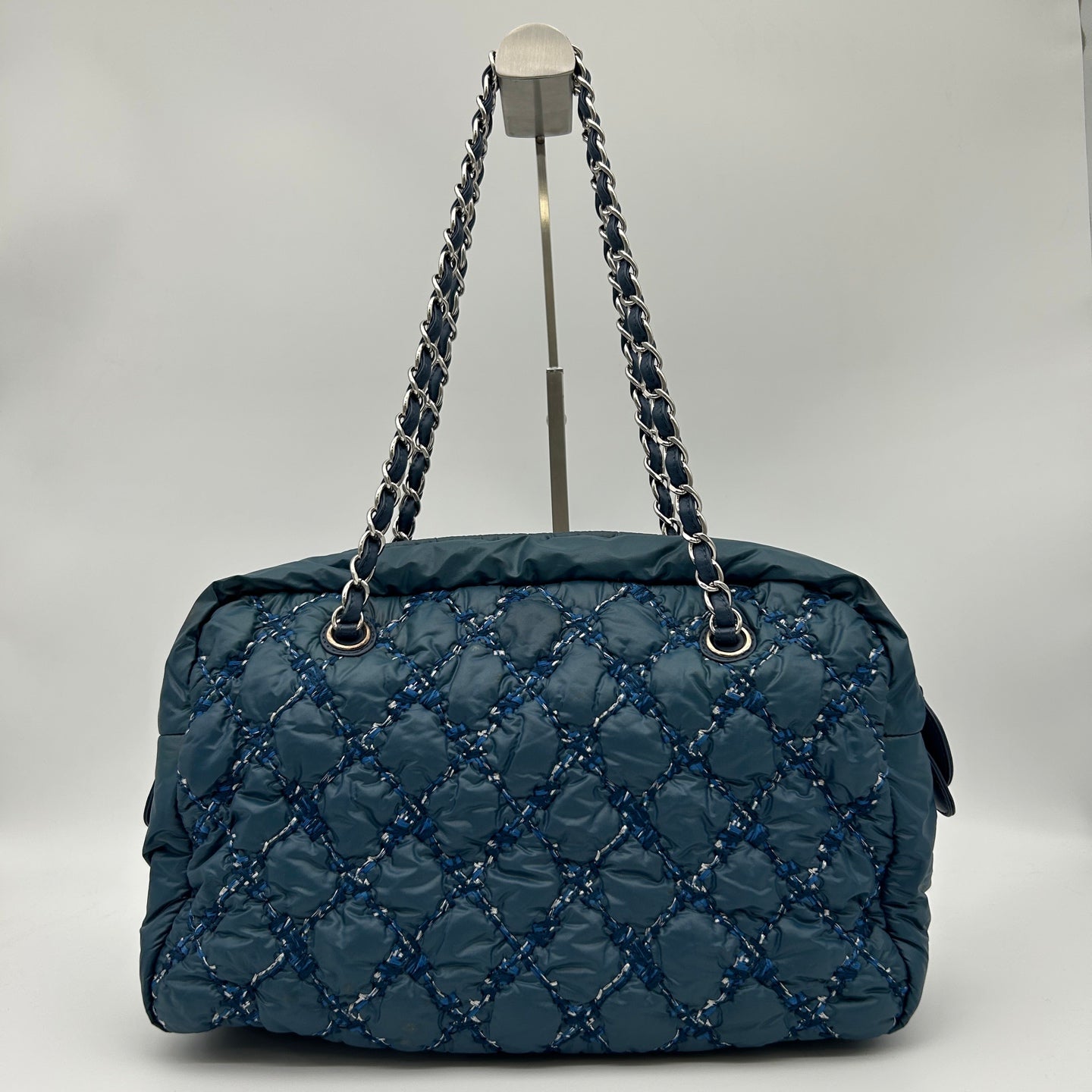 Chanel Dark Navy Quilted Down Tweed Bowling Handbag [Used]