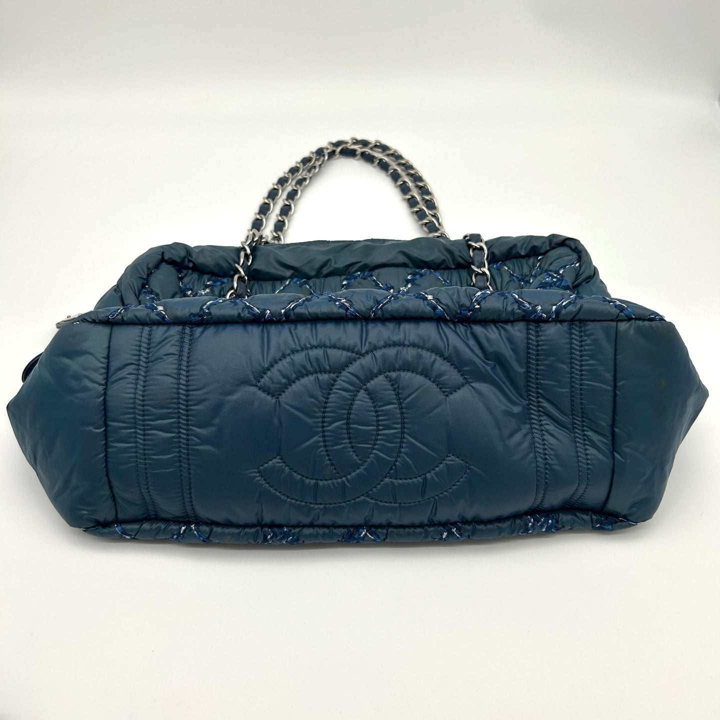 Chanel Dark Navy Quilted Down Tweed Bowling Handbag [Used]