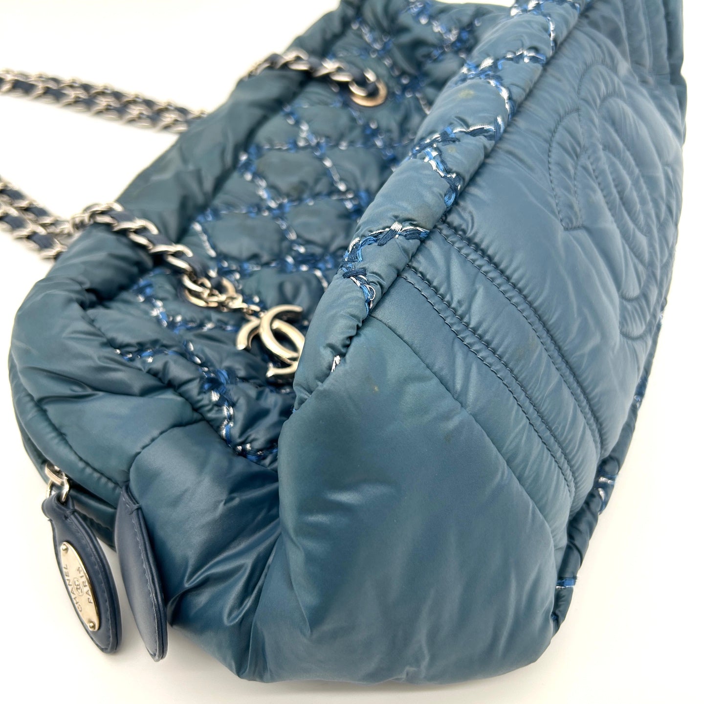 Chanel Dark Navy Quilted Down Tweed Bowling Handbag [Used]