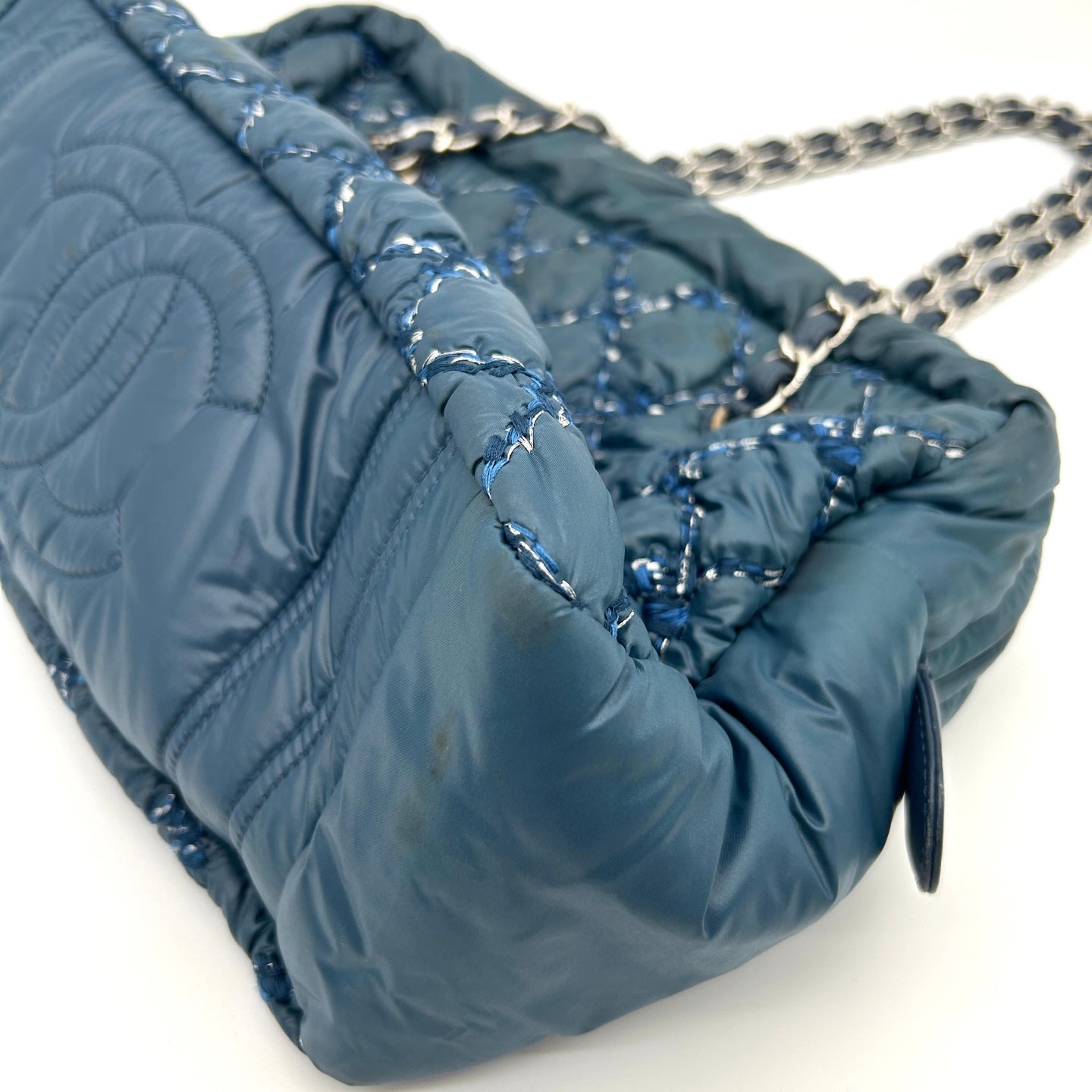 Chanel Dark Navy Quilted Down Tweed Bowling Handbag [Used]