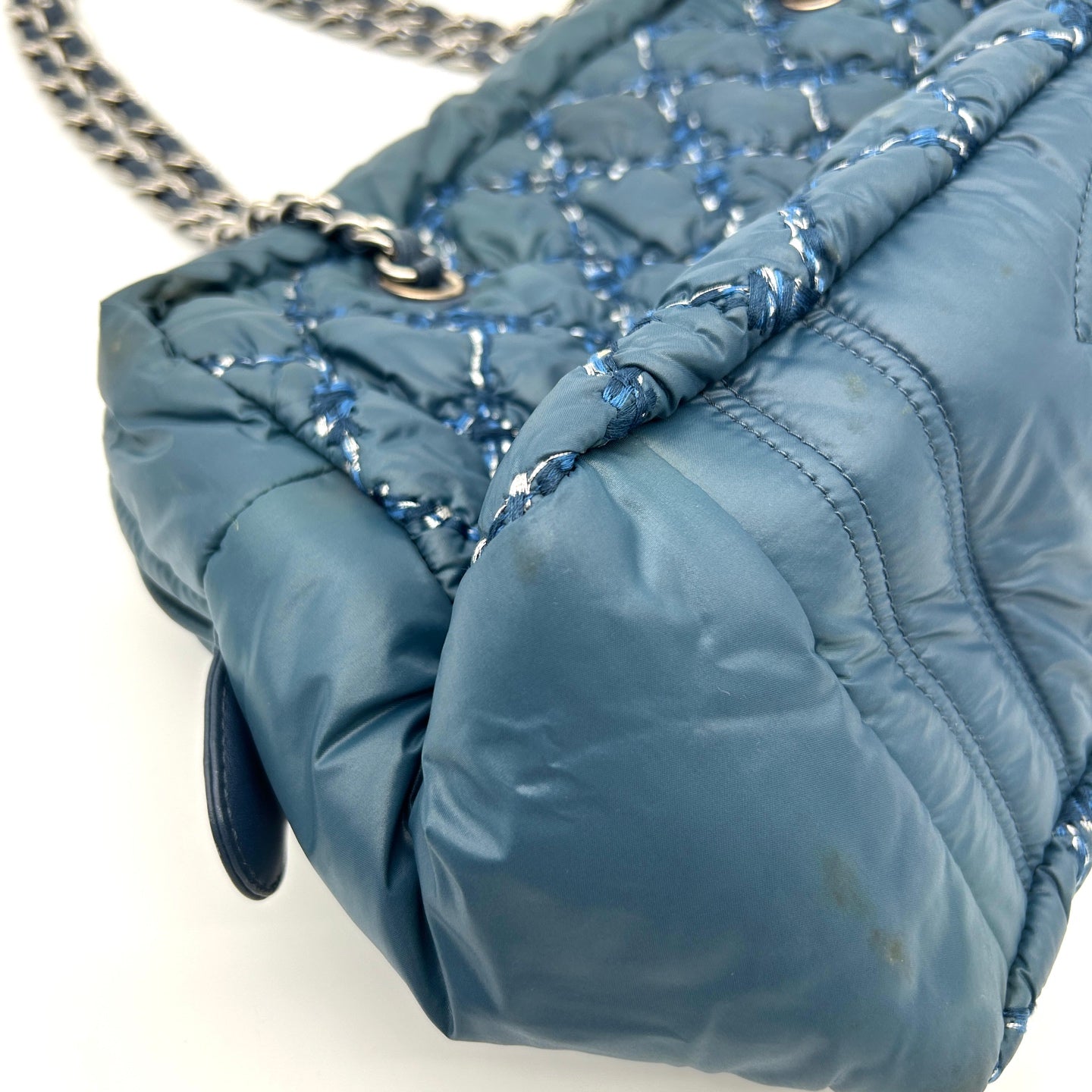 Chanel Dark Navy Quilted Down Tweed Bowling Handbag [Used]