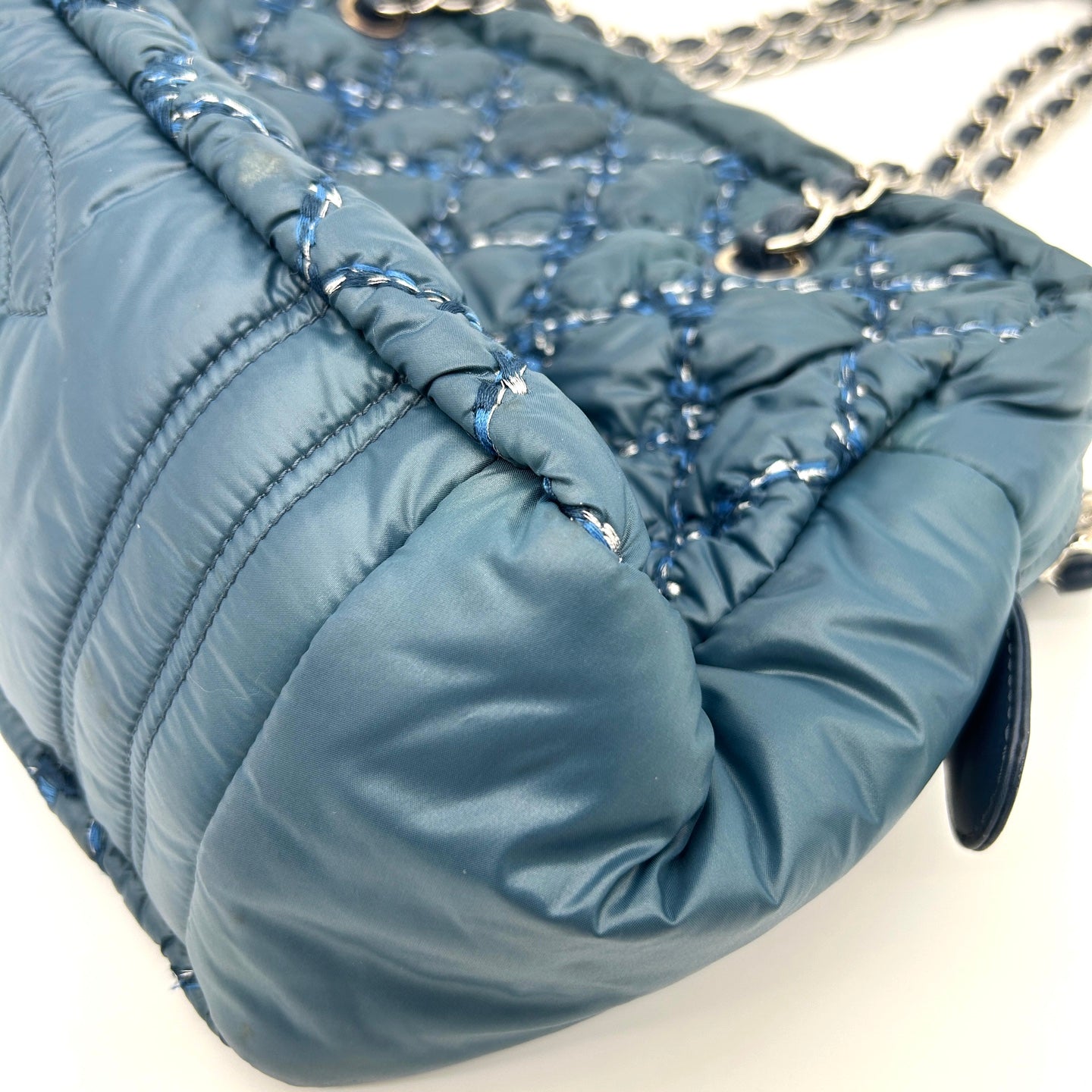 Chanel Dark Navy Quilted Down Tweed Bowling Handbag [Used]