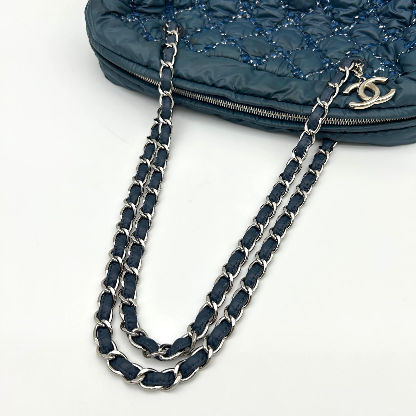 Chanel Dark Navy Quilted Down Tweed Bowling Handbag [Used]