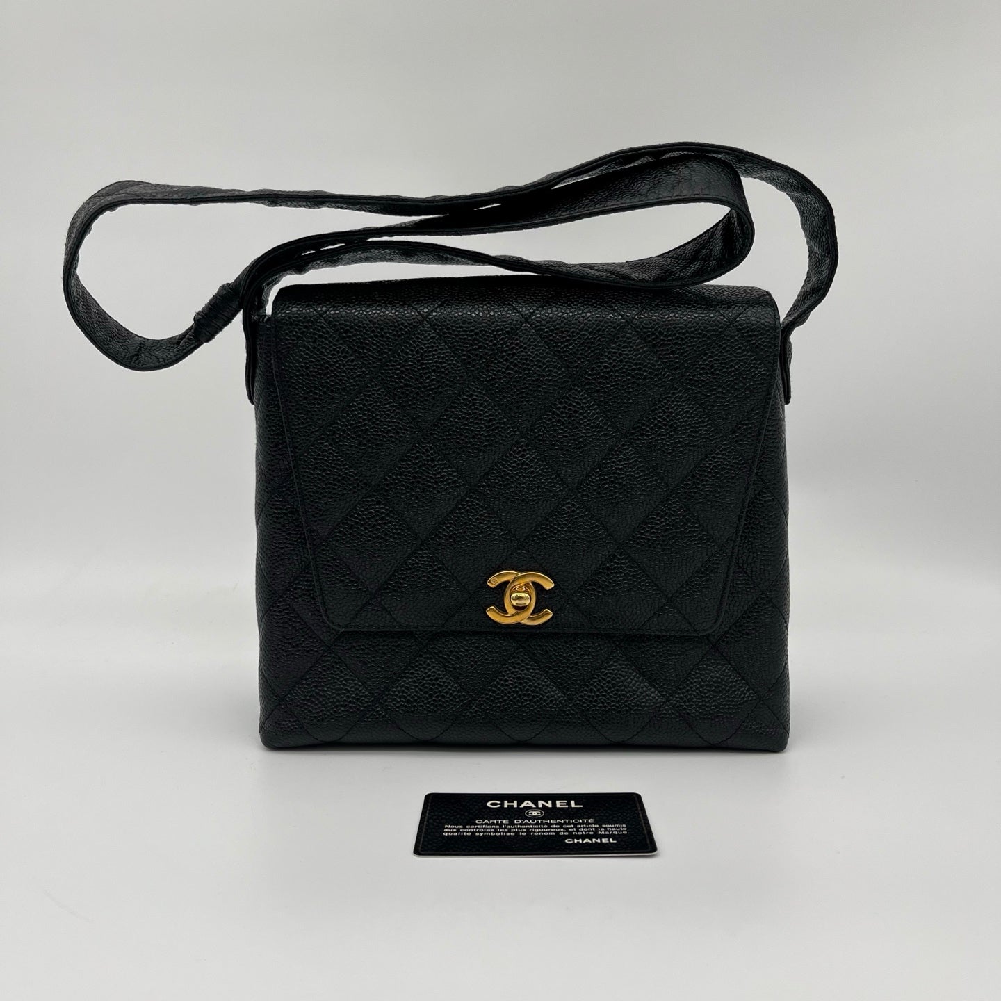Chanel Black Caviar Leather Square Flap Shoulder Bag [Used]
