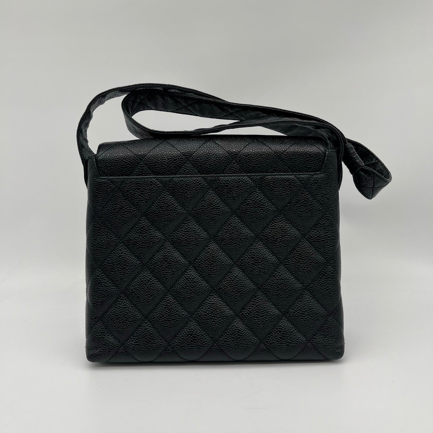 Chanel Black Caviar Leather Square Flap Shoulder Bag [Used]