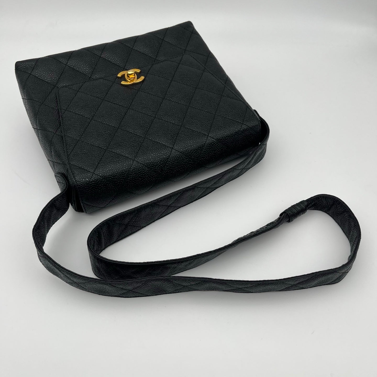 Chanel Black Caviar Leather Square Flap Shoulder Bag [Used]