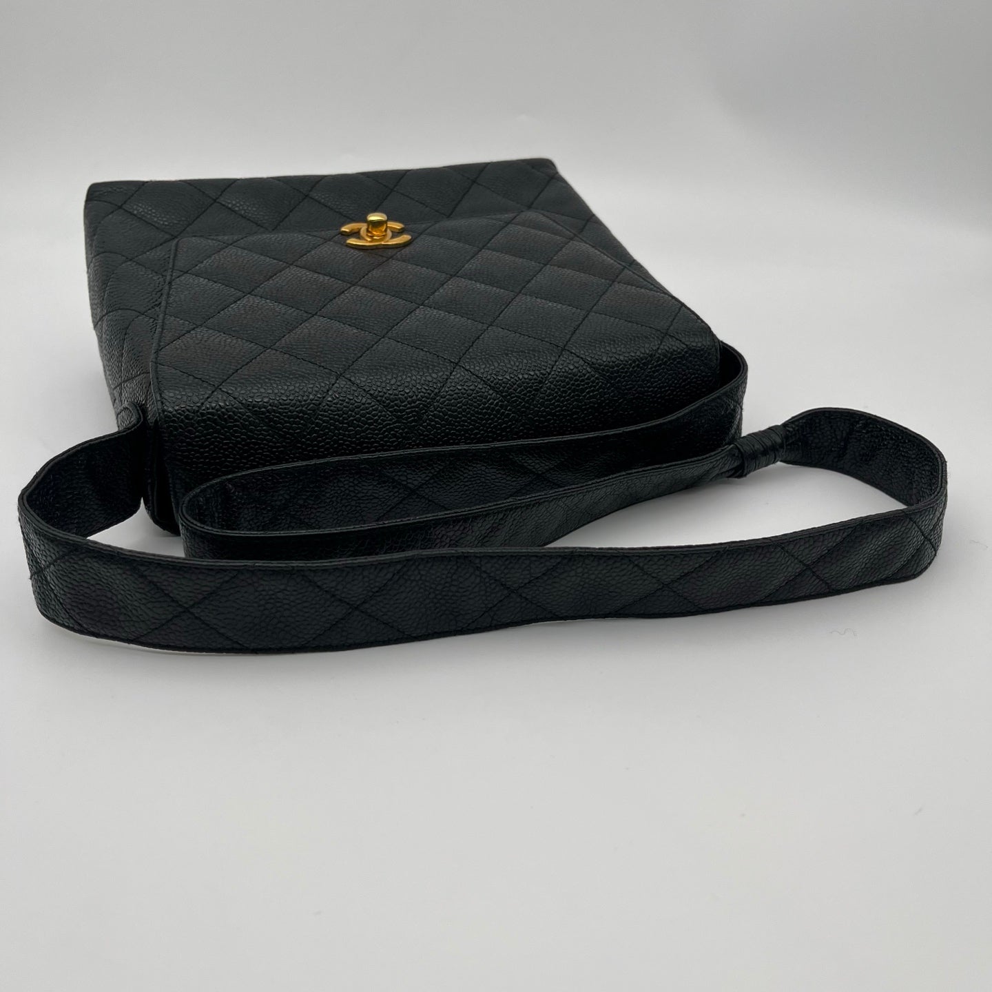 Chanel Black Caviar Leather Square Flap Shoulder Bag [Used]