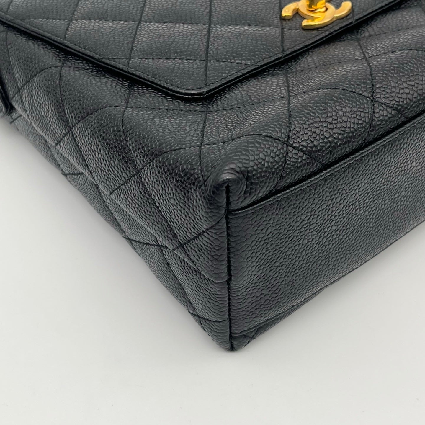 Chanel Black Caviar Leather Square Flap Shoulder Bag [Used]