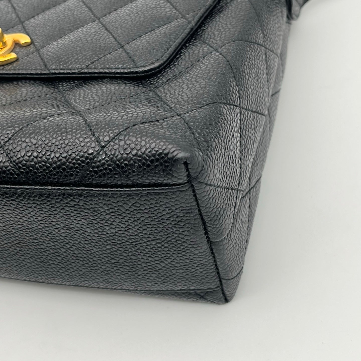 Chanel Black Caviar Leather Square Flap Shoulder Bag [Used]