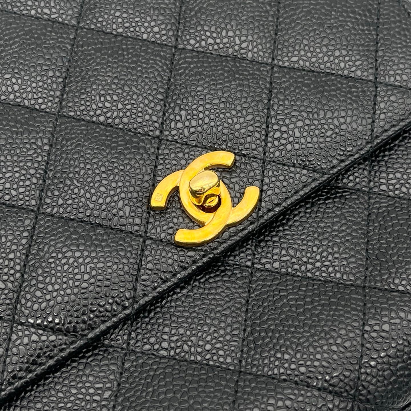 Chanel Black Caviar Leather Square Flap Shoulder Bag [Used]