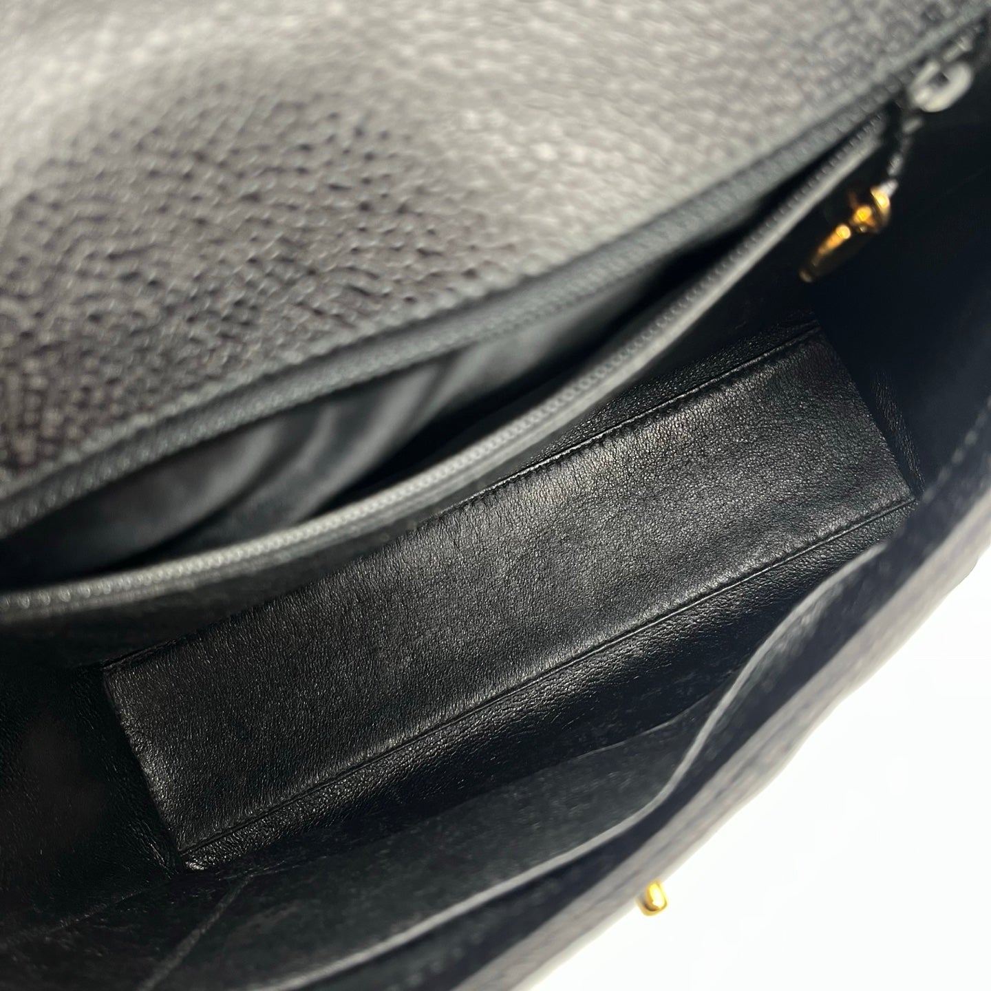 Chanel Black Caviar Leather Square Flap Shoulder Bag [Used]