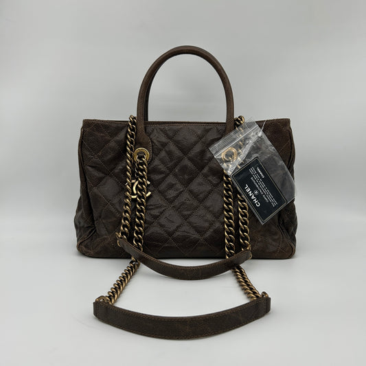 Chanel Brown Caviar Leather 2-Way Vintage Tote Bag with Gold-Tone Hardware [Used]