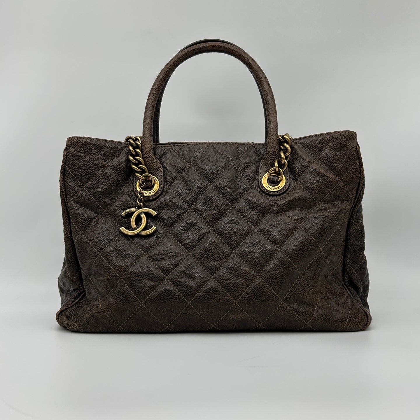 Chanel Brown Caviar Leather 2-Way Vintage Tote Bag with Gold-Tone Hardware [Used]