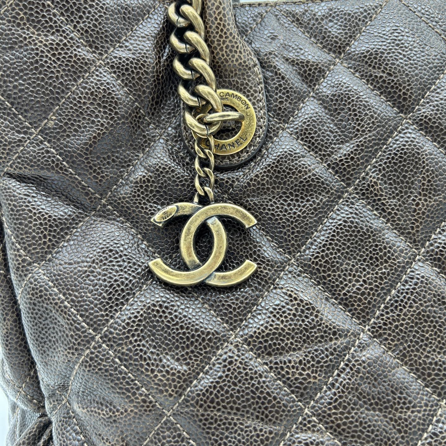 Chanel Brown Caviar Leather 2-Way Vintage Tote Bag with Gold-Tone Hardware [Used]