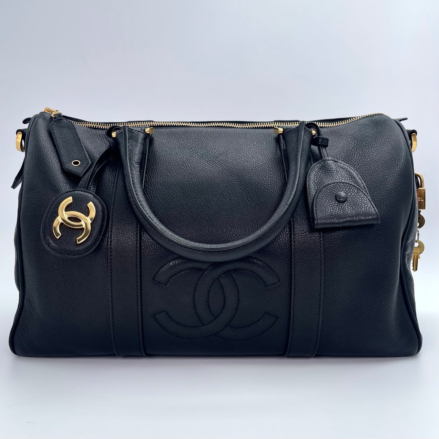 Chanel Black Calfskin Coco Mark Boston Bag with Gold-Tone Hardware [Used]