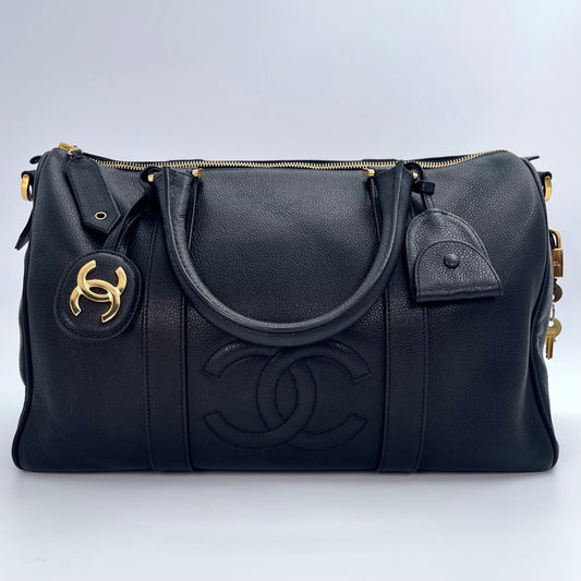 Chanel Black Calfskin Coco Mark Boston Bag with Gold-Tone Hardware [Used]