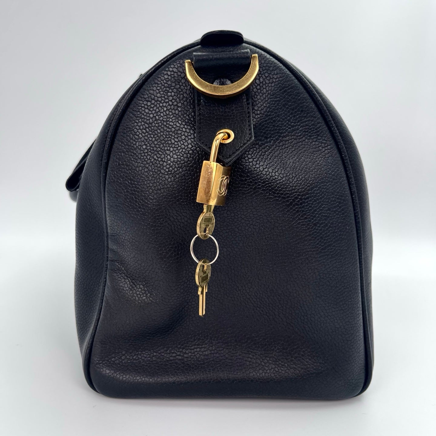 Chanel Black Calfskin Coco Mark Boston Bag with Gold-Tone Hardware [Used]