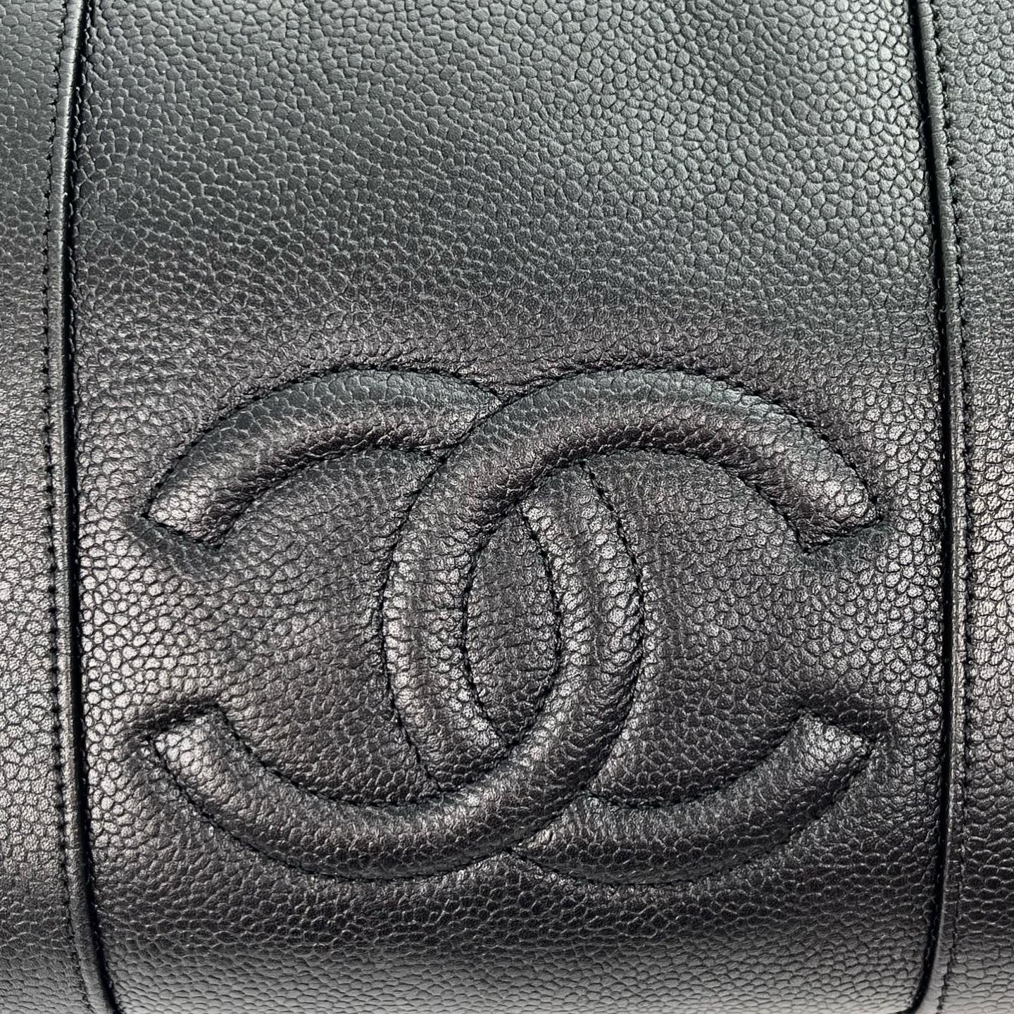 Chanel Black Calfskin Coco Mark Boston Bag with Gold-Tone Hardware [Used]