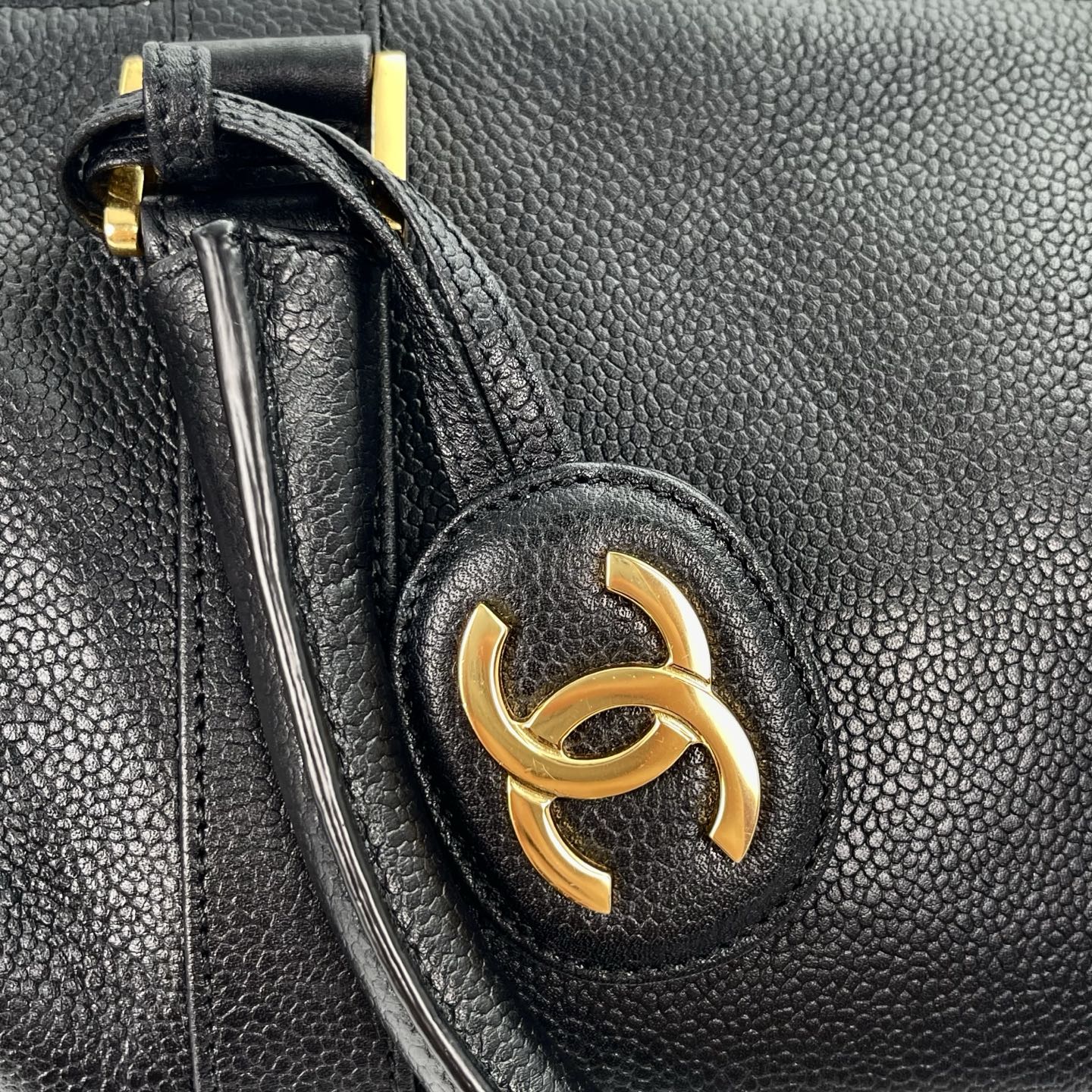 Chanel Black Calfskin Coco Mark Boston Bag with Gold-Tone Hardware [Used]