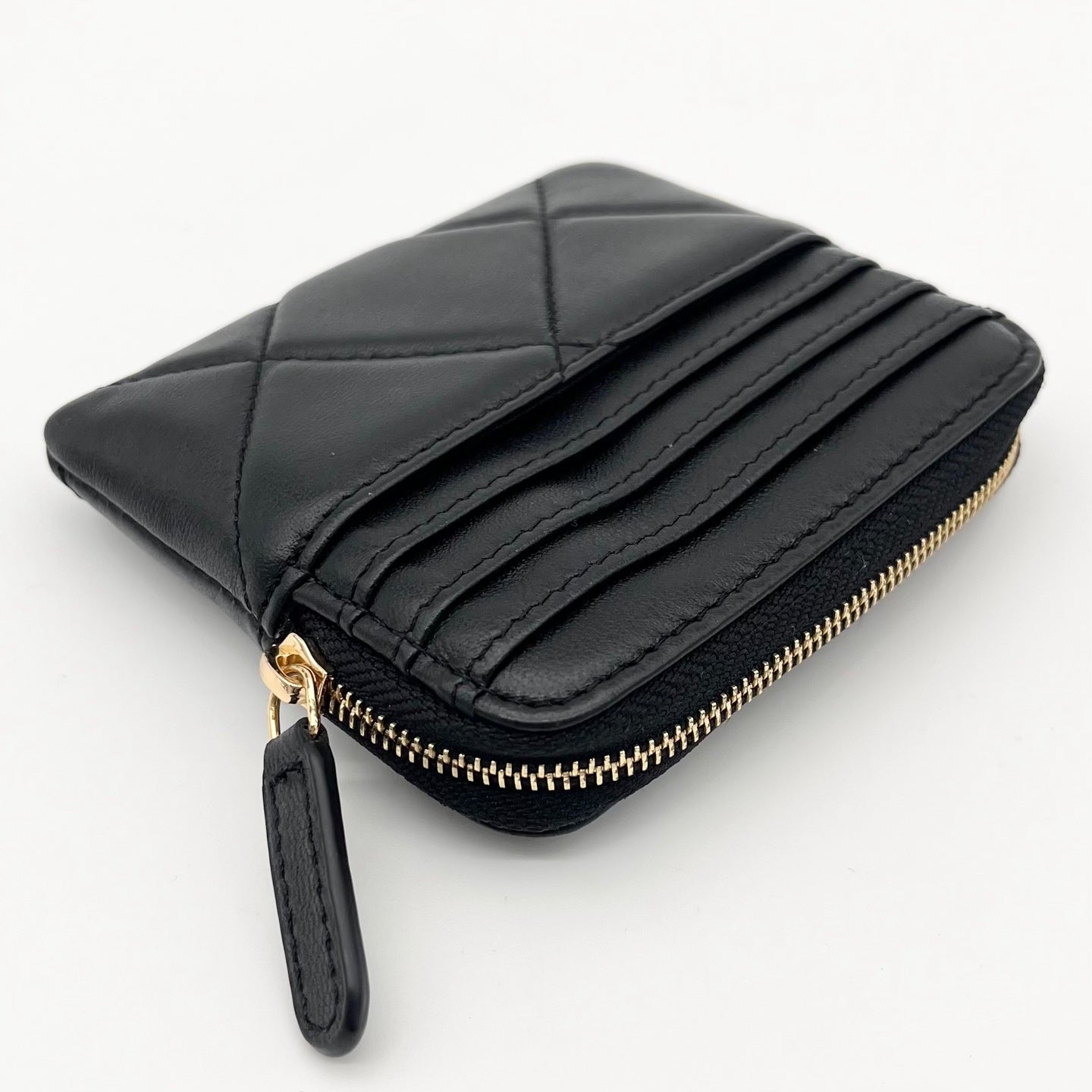 Chanel 19 Series Black Lambskin Coin Purse & Card Holder with Gold-Tone Hardware [Used]