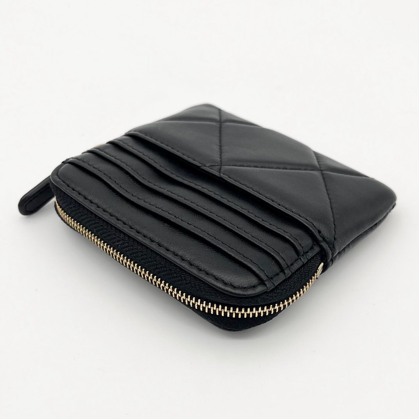 Chanel 19 Series Black Lambskin Coin Purse & Card Holder with Gold-Tone Hardware [Used]