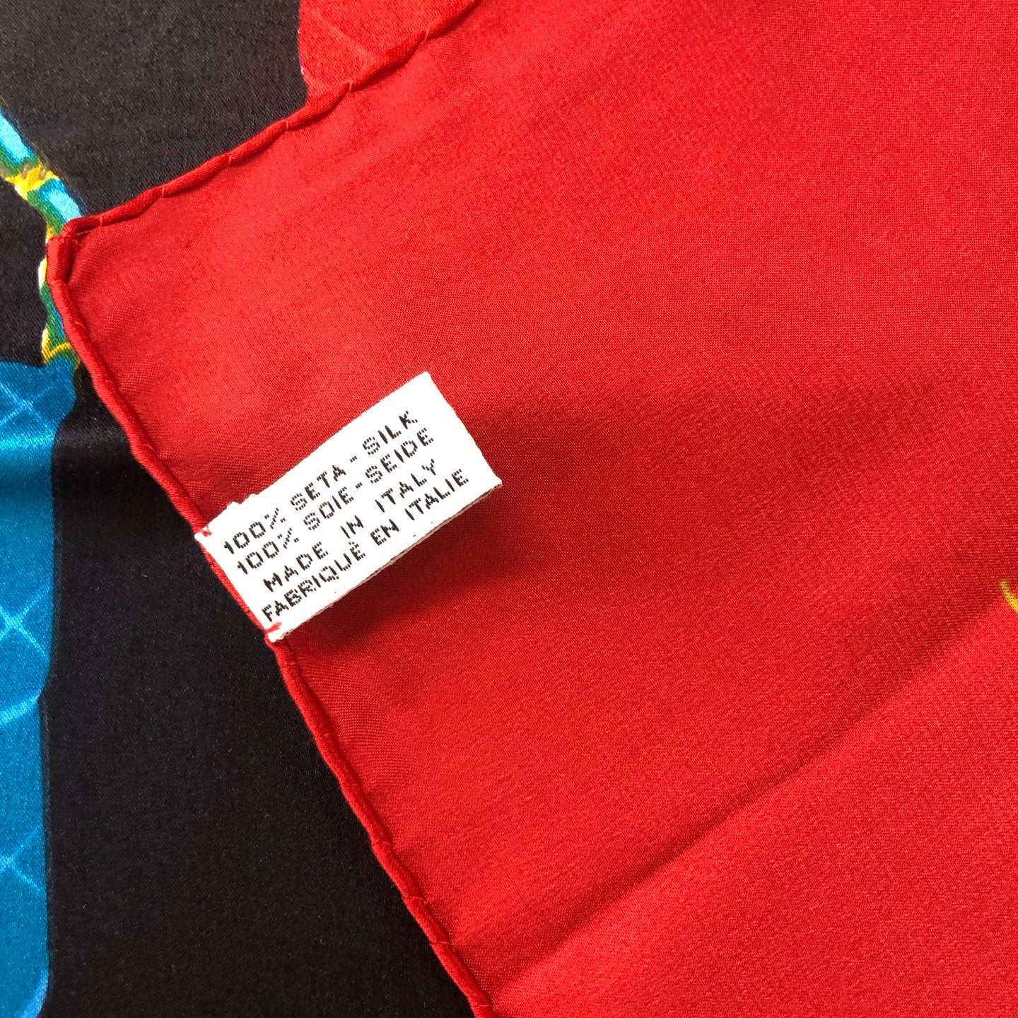 Chanel Red, Green & Blue CF Chain Bag Print Silk Scarf [Used]