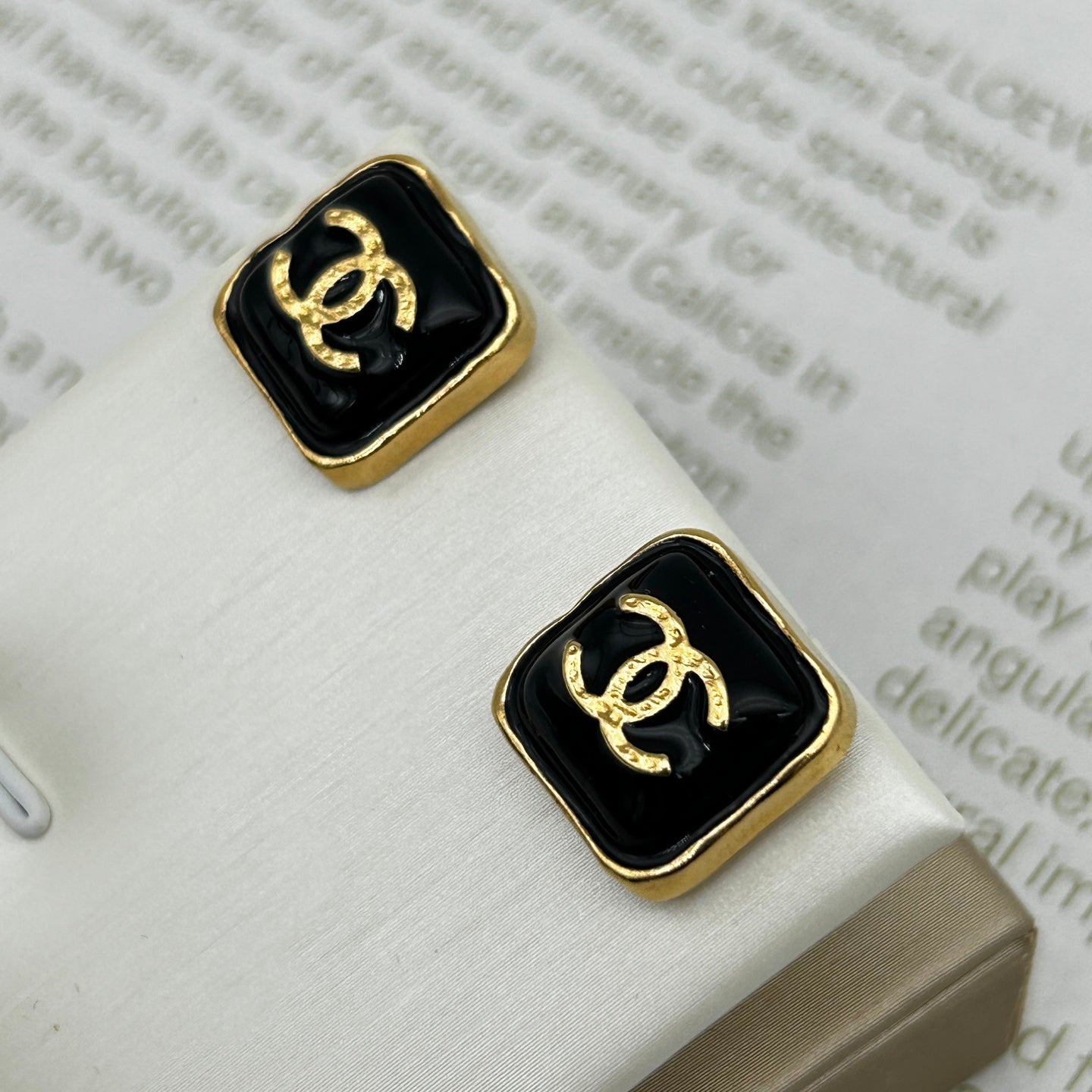 Chanel B23K Black Square Vintage Coco Mark Stud Earrings [Used]