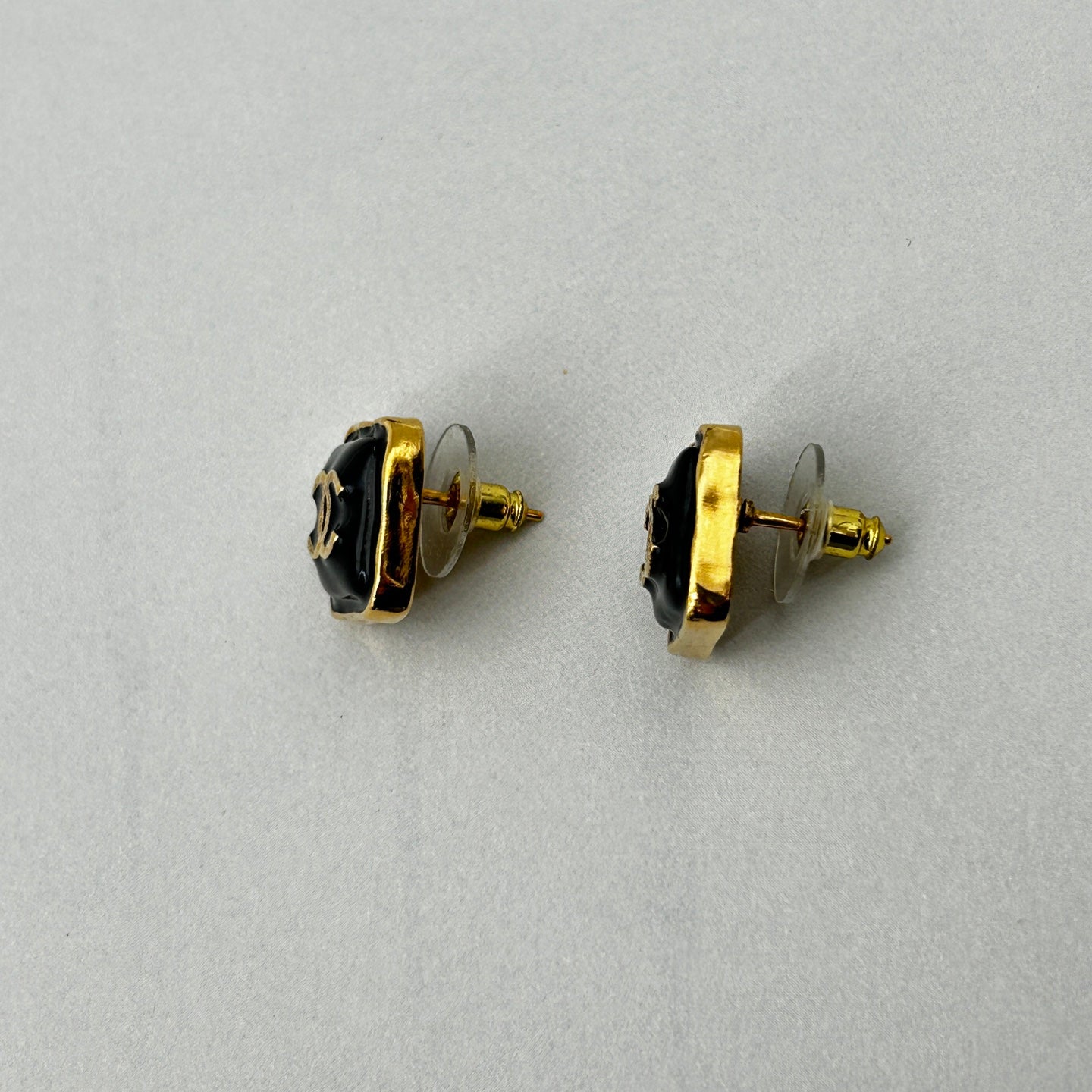 Chanel B23K Black Square Vintage Coco Mark Stud Earrings [Used]