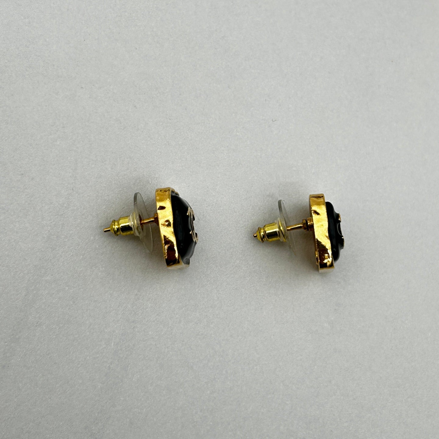 Chanel B23K Black Square Vintage Coco Mark Stud Earrings [Used]