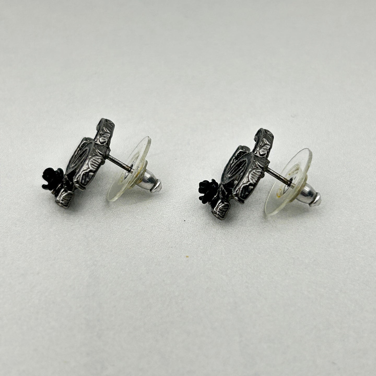 Chanel 12A Black Camellia Coco Mark Stud Earrings [Used]