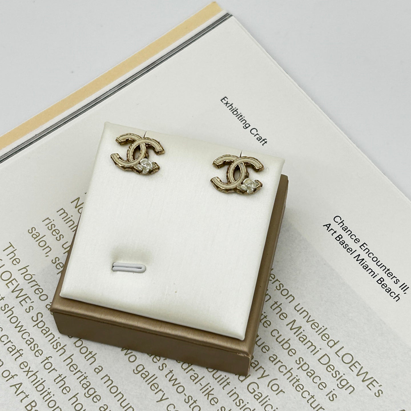 Chanel 12A White Camellia Coco Mark Stud Earrings [Used]