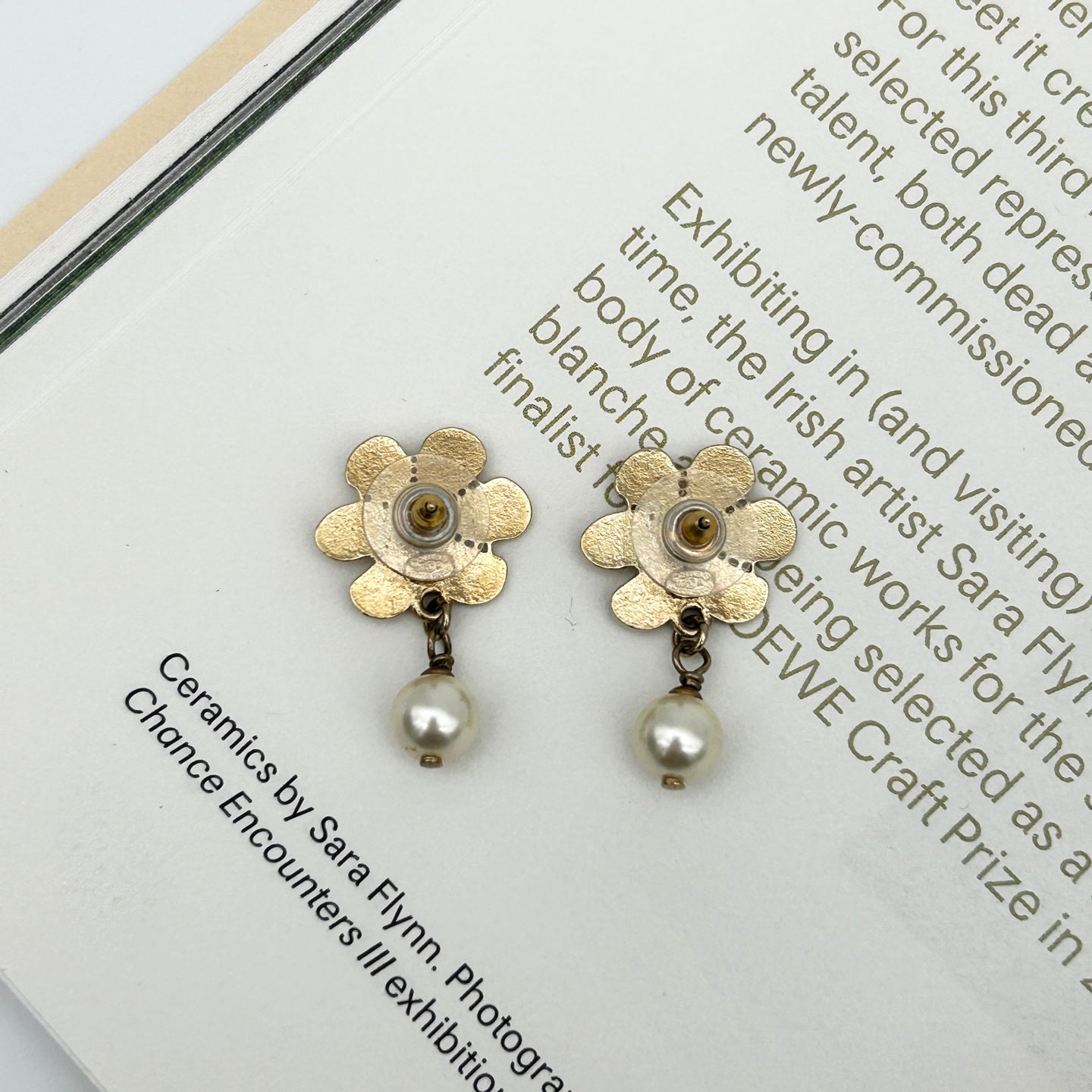 Chanel 08A Gold-Tone Floral Pearl Drop Stud Earrings [Used]