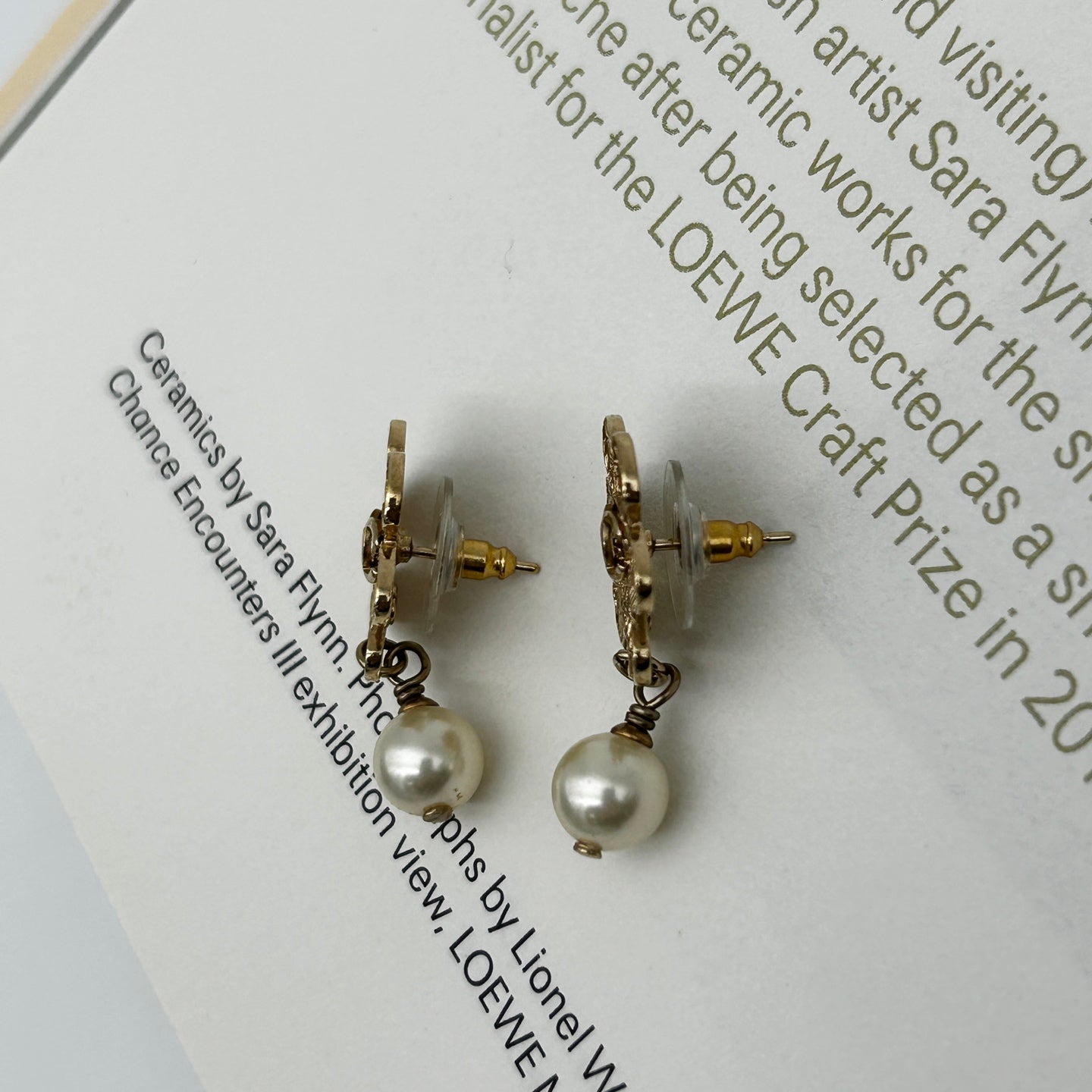 Chanel 08A Gold-Tone Floral Pearl Drop Stud Earrings [Used]
