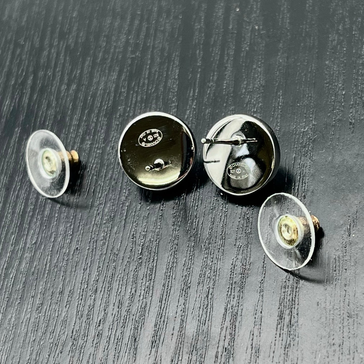 Chanel Silver-Tone Crystal Round Button Coco Mark Earrings [Used]