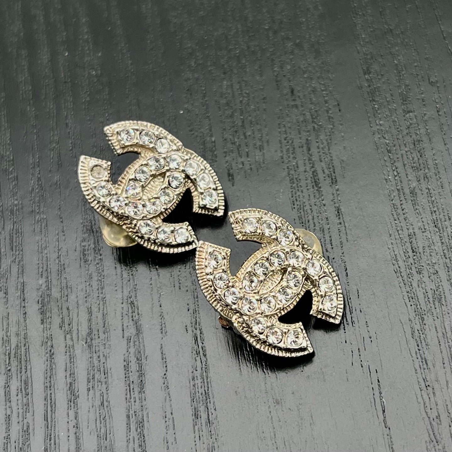Chanel Silver-Tone Crystal CC Clip-On Earrings [Used]