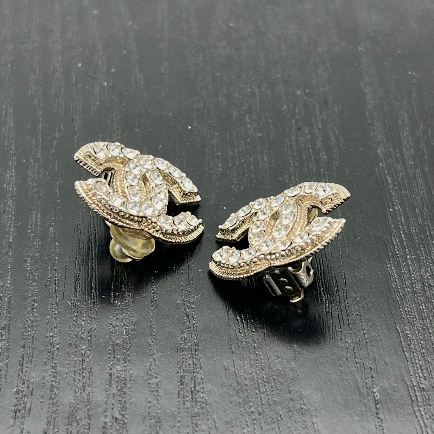 Chanel Silver-Tone Crystal CC Clip-On Earrings [Used]