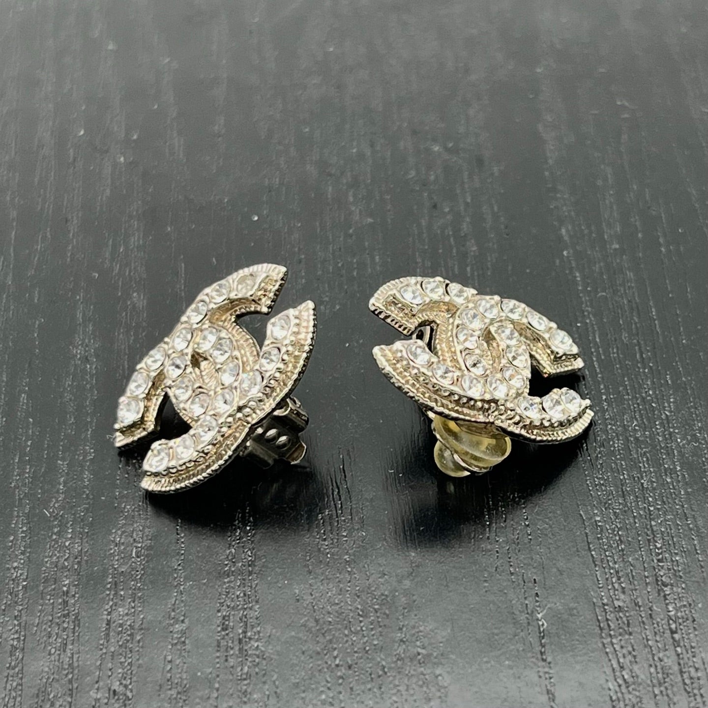 Chanel Silver-Tone Crystal CC Clip-On Earrings [Used]