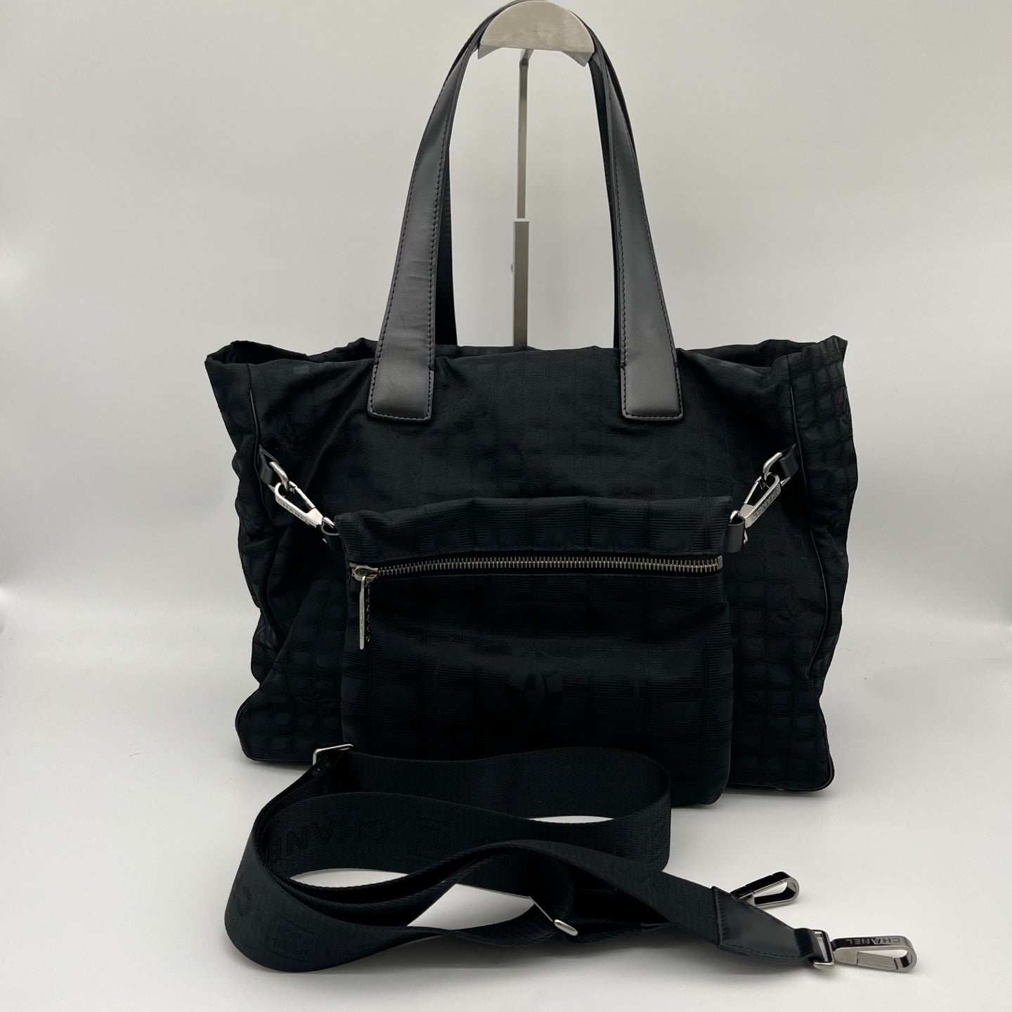 Chanel Black Quilted Nylon 2-Way Tote Bag with Pouch [Used]