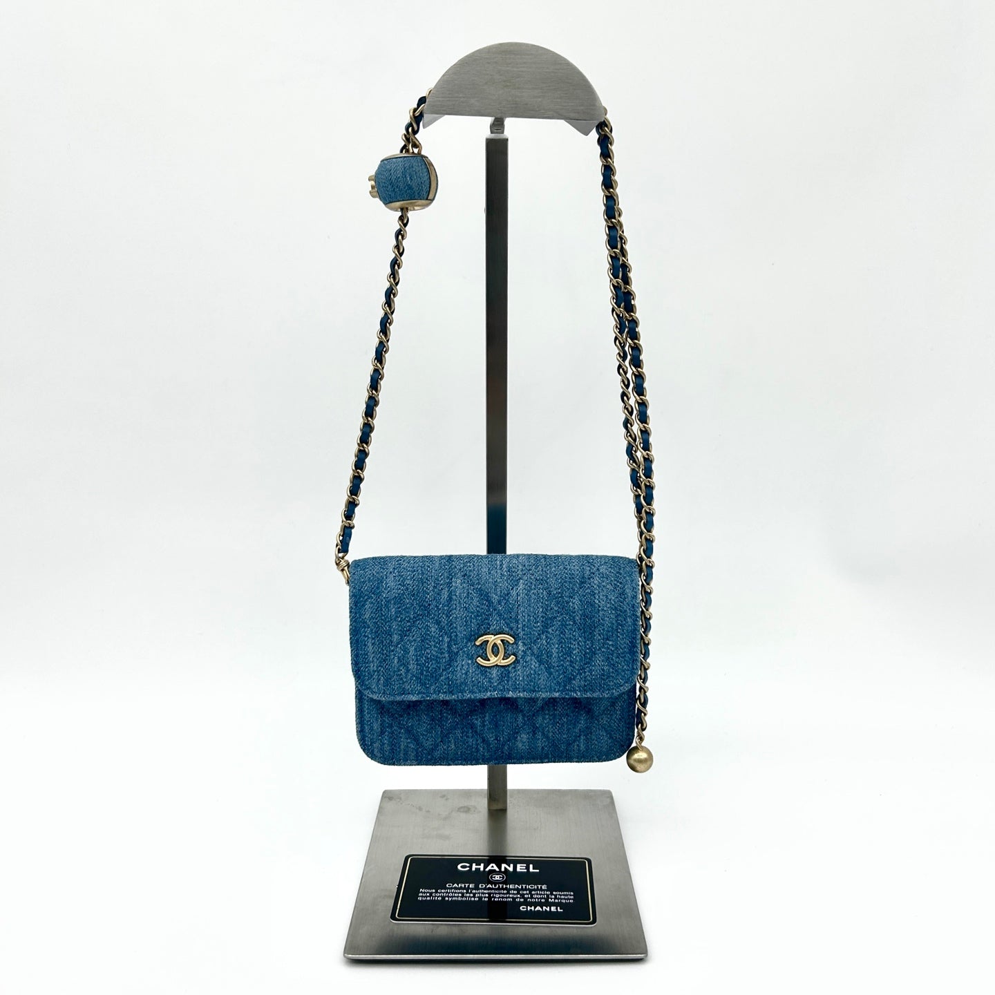 Chanel 22C Denim Gold Ball Mini Waist Bag [Unused / Full Set]